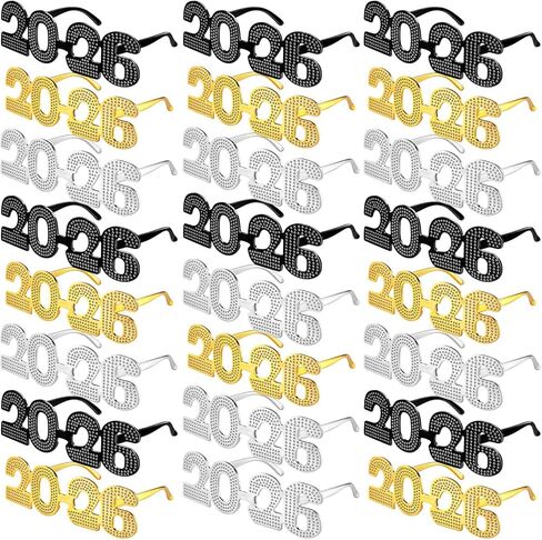 Sherr 24 Pairs 2026 New Year Glasses Frames Glitter 2026 Novelty Plastic Eyewear for New Year Holiday Party Favors (Cute) in Saudi Arabia