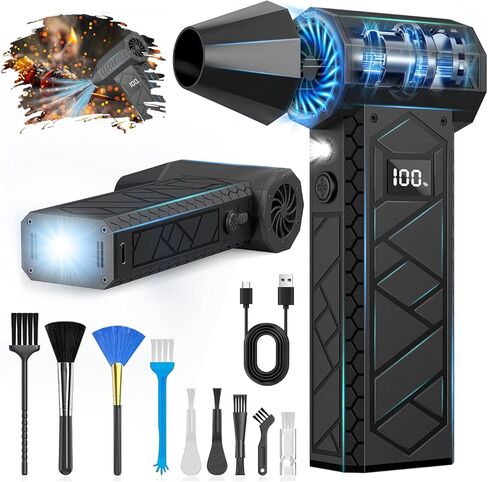 Duster Air Electric مع شاشة LCD ومصباح يدوي ، 180000 دورة في الدقيقة ، مروحة توربو هوائية مضغوطة (10000 مللي أمبير في الساعة) ، منتفخة الهواء الكهربائية عالية السرعة مع 4 تروس الرياح ، مروحة طائرة مع الإضاءة المساعدة - in Kuwait