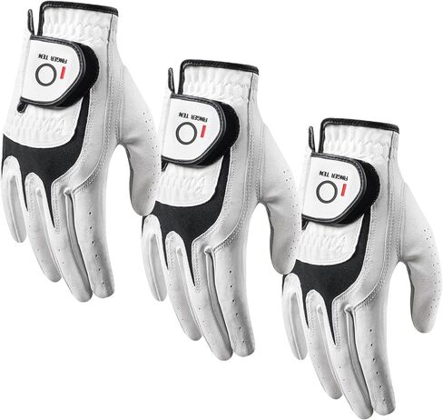 FINGER TEN Golf Gloves Men Right Handed Golfer 3/6 Pack Mens Golf Glove Left Right Hand Soft Cabretta Leather All Weather Grip Size S M ML L XL in Saudi Arabia