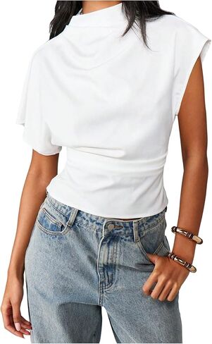 SweatyRocks Women's Ruched Short Sleeve T Shirts Cinched Waist Dressy Casual Going Out Outfits in Saudi Arabia