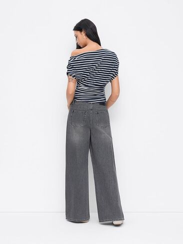CIDER Striped Ruched Off The Shoulder Going Out Tops Cotton Blend for Womens Asymmetrical Neck Short Sleeve Fitted Tops in Saudi Arabia