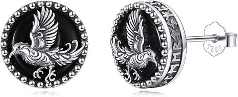 Black Onyx Stud Earrings S925 Sterling Silver Mountain Wave/Raven Earrings Round Black Stone Jewelry For Women Female in Saudi Arabia