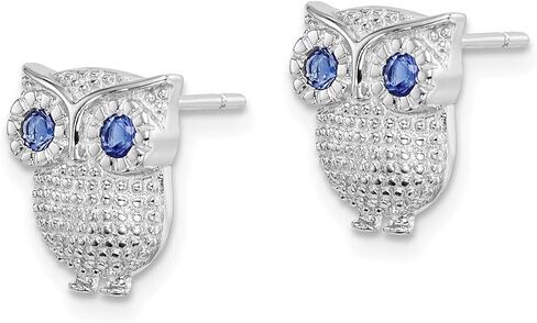 Real 925 Sterling Silver Blue Synthetic Sapphire Blue September Gemstone Owl Post Studs Earrings - 11mm x 9mm in Saudi Arabia