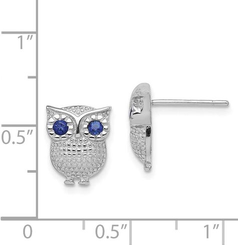 Real 925 Sterling Silver Blue Synthetic Sapphire Blue September Gemstone Owl Post Studs Earrings - 11mm x 9mm in Saudi Arabia