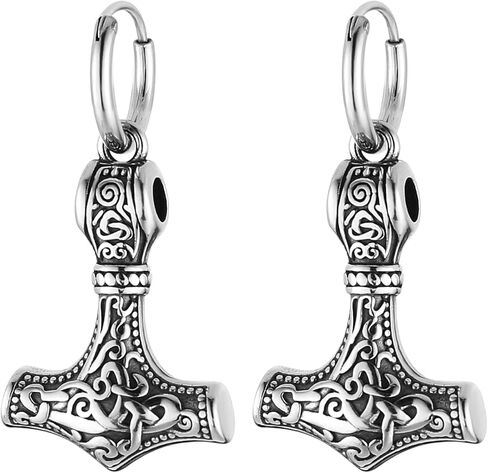 HZMAN الفولاذ المقاوم للصدأ استرخى القرط نورس فايكنغ ثورس المطرقة Mjölnir القرط للرجال مجوهرات هدية in Saudi Arabia