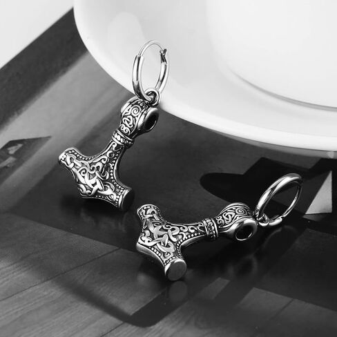 HZMAN الفولاذ المقاوم للصدأ استرخى القرط نورس فايكنغ ثورس المطرقة Mjölnir القرط للرجال مجوهرات هدية in Saudi Arabia