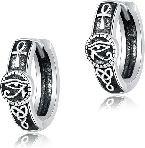 Eye of Horus Earrings Sterling Silver Ankh Huggie Hoop Earrings for Men Egyptian Jewelry Gifts for Men Women in Saudi Arabia