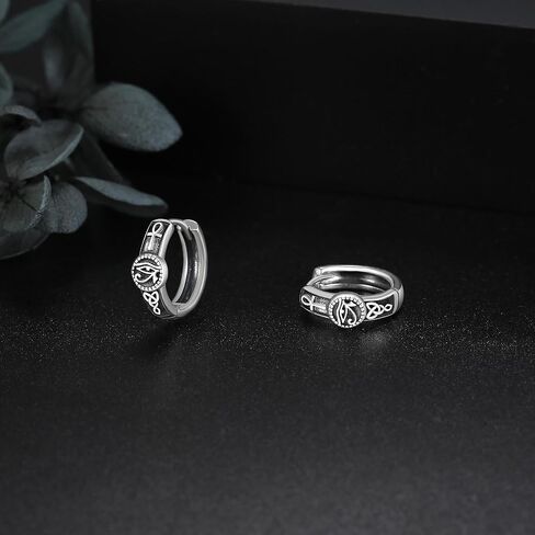 Eye of Horus Earrings Sterling Silver Ankh Huggie Hoop Earrings for Men Egyptian Jewelry Gifts for Men Women in Saudi Arabia