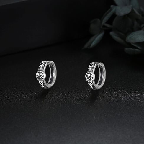 Eye of Horus Earrings Sterling Silver Ankh Huggie Hoop Earrings for Men Egyptian Jewelry Gifts for Men Women in Saudi Arabia