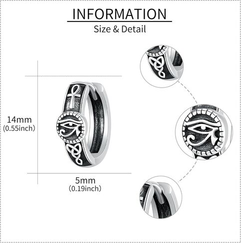 Eye of Horus Earrings Sterling Silver Ankh Huggie Hoop Earrings for Men Egyptian Jewelry Gifts for Men Women in Saudi Arabia
