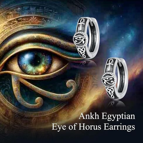 Eye of Horus Earrings Sterling Silver Ankh Huggie Hoop Earrings for Men Egyptian Jewelry Gifts for Men Women in Saudi Arabia