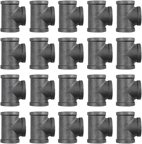 40 Pack 1/2 inches Malleable Cast Iron Pipe Tees, Industrial Pipe Flanges for Threaded Black Pipes and Fittings, DIY Steampunk Industrial Vintage Style. in Kuwait
