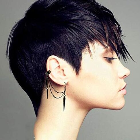 DAMLENG Lightweight Unique Black Punk Long Tassel Chain Ear Cuff Earrings 316L Stainless Steel Vintage Barrel Nails Crawler Climer Dangle Drop Earrings for Men Women Unisex (Black) in Saudi Arabia