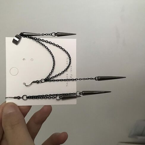 DAMLENG Lightweight Unique Black Punk Long Tassel Chain Ear Cuff Earrings 316L Stainless Steel Vintage Barrel Nails Crawler Climer Dangle Drop Earrings for Men Women Unisex (Black) in Saudi Arabia