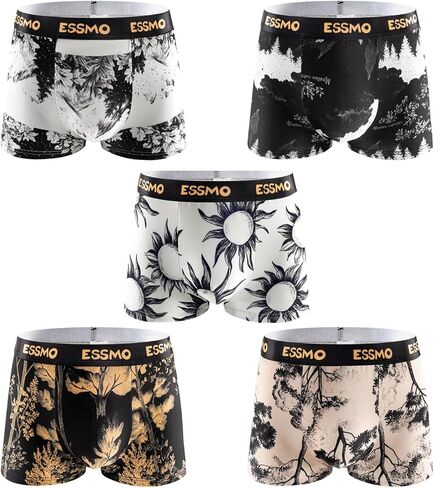Mens Underwear 5 Pack Comfortable Moisture Wicking Boxers Briefs with Pouch Floral Print Mens Boxers in Saudi Arabia