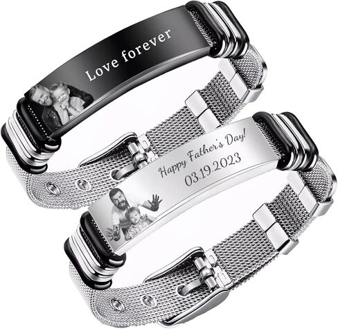 تخصيص نقش الصور للرجال سوار الفولاذ المقاوم للصدأ، صورة منقوشة بنص مخصص للرجال سوار الفولاذ المقاوم للصدأ، عيد الأب، الأخ، هدية يوم الكبار in Kuwait