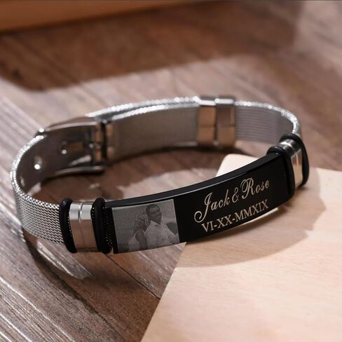 تخصيص نقش الصور للرجال سوار الفولاذ المقاوم للصدأ، صورة منقوشة بنص مخصص للرجال سوار الفولاذ المقاوم للصدأ، عيد الأب، الأخ، هدية يوم الكبار in Kuwait
