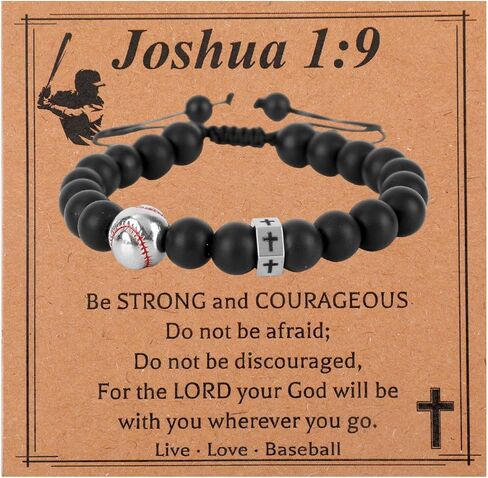 Baseball Bracelet, Black Matte Cross Beaded Bracelet Gifts Sports Themed Jewelry for Men Players Fans Friends Team Accessory in Saudi Arabia