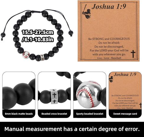 Baseball Bracelet, Black Matte Cross Beaded Bracelet Gifts Sports Themed Jewelry for Men Players Fans Friends Team Accessory in Saudi Arabia