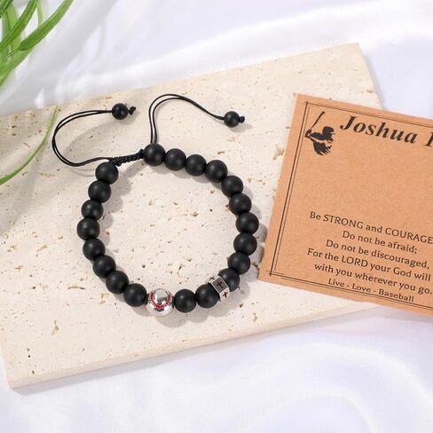 Baseball Bracelet, Black Matte Cross Beaded Bracelet Gifts Sports Themed Jewelry for Men Players Fans Friends Team Accessory in Saudi Arabia
