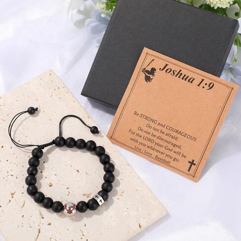 Baseball Bracelet, Black Matte Cross Beaded Bracelet Gifts Sports Themed Jewelry for Men Players Fans Friends Team Accessory in Saudi Arabia