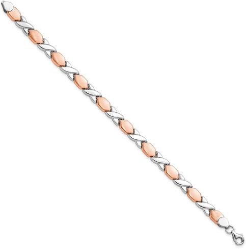 JewelryWeb 7mm 10k Rose and White Gold X O Fancy Bracelet 7.25 Inch Link-Bracelet for Women in Saudi Arabia