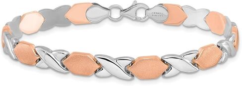 JewelryWeb 7mm 10k Rose and White Gold X O Fancy Bracelet 7.25 Inch Link-Bracelet for Women in Saudi Arabia