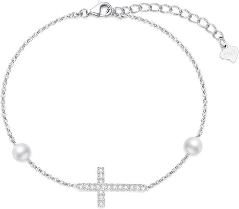 Sterling Silver 0.15 carat Natural Diamond Cross Bracelet for Women, Christian Jewelry Gifts for Her, 6.5-8.5 Inches in Saudi Arabia