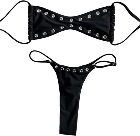 Milumia Women's 2 Piece Micro Swimsuits Grommet Eyelet Thong Bikini Sets Bathing Suits in Saudi Arabia