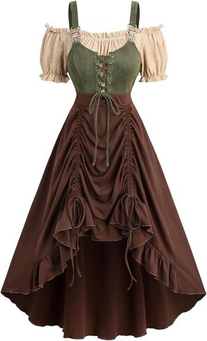 ROSE GAL Plus Size Steampunk Renaissance Costume Dress for Women Cold Shoulder BlockMedieval Retro Ren Faire Dress in Saudi Arabia
