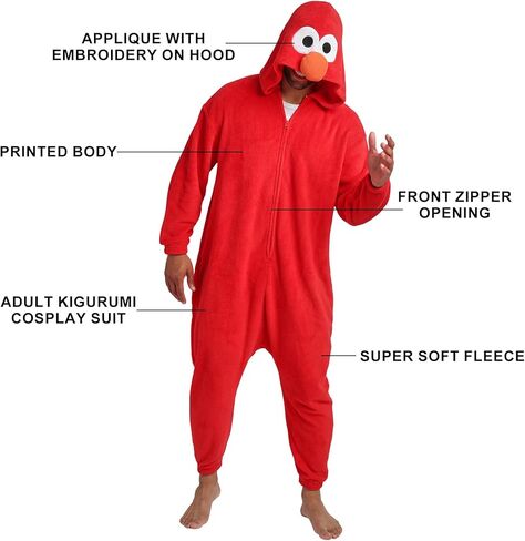 بدلة زي كيجورومي التنكري للبالغين باللون الأحمر بأكمام طويلة وغطاء للرأس من Sesame Street Elmo in Saudi Arabia