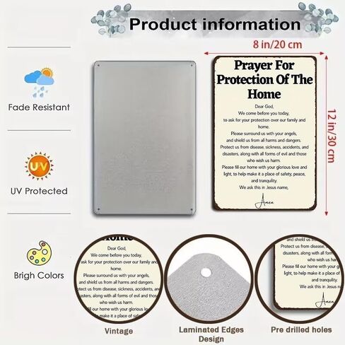 Funnysign Christian Gifts Prayer for Protection of The Home Religious Tin sign for Home Church Prayer Room Office Chapel Decor 8x12 Inch(3987) in Kuwait