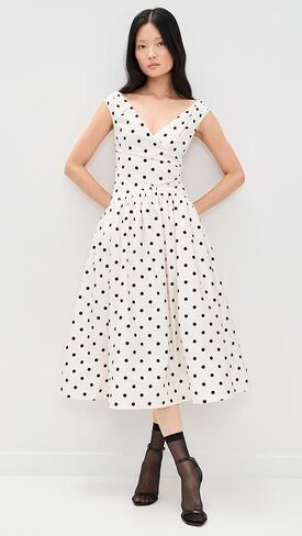 Self Portrait Women's Cream Polka Dot Cotton Midi Dress in Saudi Arabia