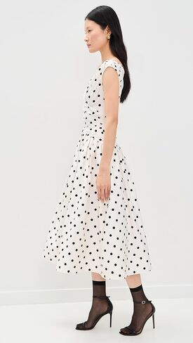 Self Portrait Women's Cream Polka Dot Cotton Midi Dress in Saudi Arabia