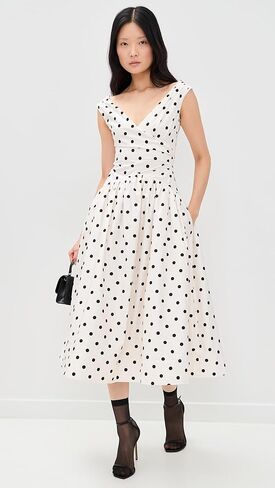 Self Portrait Women's Cream Polka Dot Cotton Midi Dress in Saudi Arabia