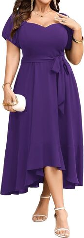 SCOMCHIC Women's Plus Size Dress for Cocktail Wedding Guest Sweetheart Neckline Formal Belted Maxi Dress with Pockets in Saudi Arabia