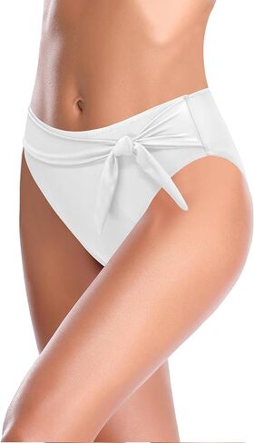Women's Tie Knot Front Swim Bottoms Mid Waisted Bikini Bottoms in Saudi Arabia