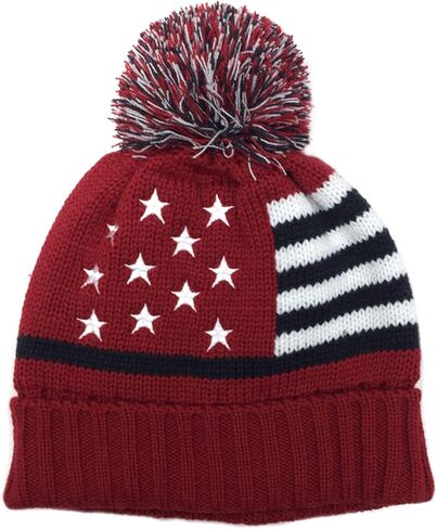 Modena Unisex Stripes and Stars American Americana Flag Knit Beanie Hat with Pom in Saudi Arabia