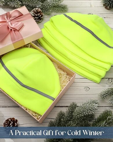 Geyoga 6 Pack High Visibility Reflective Beanie Hat with Reflective Stripe Safety Beanies Hat for Outdoor Work Sports & More(Fluorescent Green) in Saudi Arabia