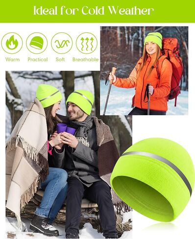 Geyoga 6 Pack High Visibility Reflective Beanie Hat with Reflective Stripe Safety Beanies Hat for Outdoor Work Sports & More(Fluorescent Green) in Saudi Arabia