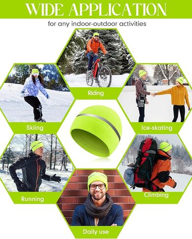 Geyoga 6 Pack High Visibility Reflective Beanie Hat with Reflective Stripe Safety Beanies Hat for Outdoor Work Sports & More(Fluorescent Green) in Saudi Arabia