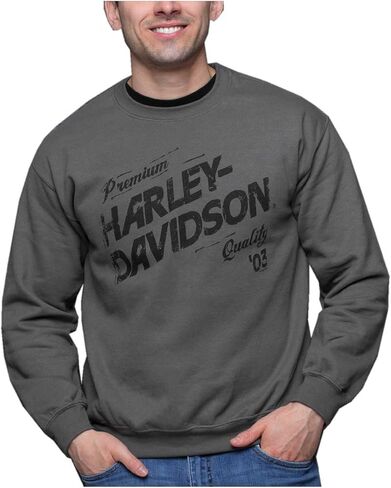 Harley-Davidson Men's Premium Crew-Neck Pullover Fleece Sweatshirt, Charcoal in Saudi Arabia