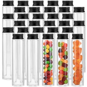 Clear Test Tube,36 Pack Clear Plastic Test Tubes Candy Tube Transparent Test Tubes with Cap,Flat Bottomed Plastic Tubes Bath Salt Container,3.7 OZ (Silver Cap)