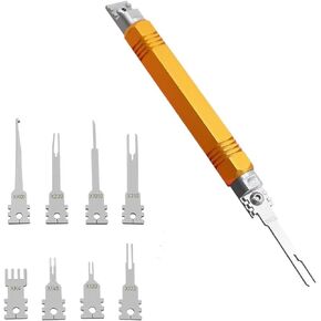Terminal Removal Tool - Double Head Detachable Electrical Pin Extractor Tool with 8PCS Replacement Tips,Suitable for AMP,Metri Pack,Molex Connector,Universal Automotive Repair Terminal Release Tool