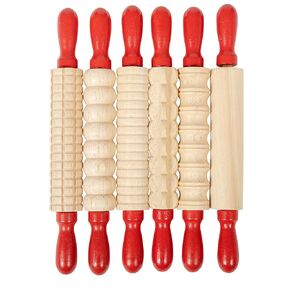 READY 2 LEARN Mini Textured Wooden Rolling Pins - Set of 6-7.25 inches - Turning Handles - Rollers for Kids' Dough, Crafts, Imaginative Play
