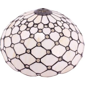 WERFACTORY Tiffany Lamp Shade Replacement 12X6 Inch Cream Amber Stained Glass Bead Lampshade Only with Cap fit for Table lamp Pendant Light Ceiling Fixture (Part Not Included)