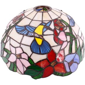 WERFACTORY Tiffany Lamp Shade Replacement 12X12X6 Inch Cream Amber Stained Glass Hummingbird Lampshade Only 1-5/8-Inch Fitter Opening for Arched Floor Lamp, Torchiere Lamp, Pendant Light S101 Series