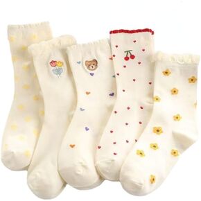 5 Pairs Cute Frilly Socks Y2K Coquette Lolita Crew Socks Downtown Girl Aesthetic Lettuce Hem Ankle Dress Socks Preppy Stuffs