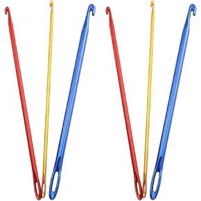 Zuoyou 6PCS Aluminum Tunisian Afghan Crochet Hook DIY Knitting Needles Tool with Eye 2.75/4/6mm