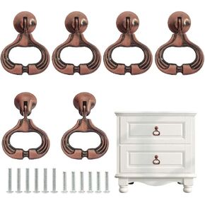 Sutfmwe Vintage Drawer Pulls - Drop Ring Cabinet Pulls，6PCS Antique Knobs for Dresser Drawers Cupboards Decorative Vintage Furniture Hardware Single Hole Red Bronze Knob (Bronze)